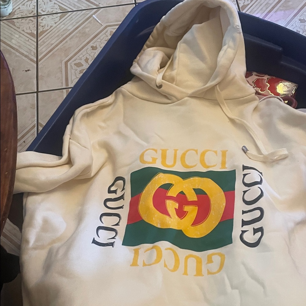 Gucci Ivory Hoodie with Bold Logo